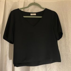 Black short sleeve silky blouse